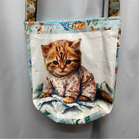 Kitten tote bag zip handmade lined cat lover kitties shoulder strap purse - Picture 1 of 9